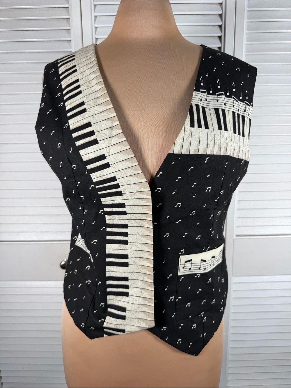Custom Made Piano Keyboard Music Note Vest Black Cream Teacher Novelty M